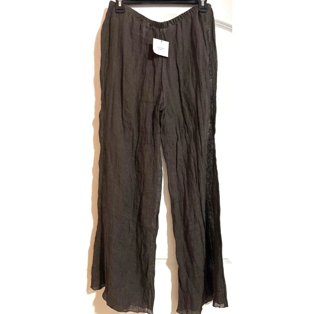 Zara Women’s Crinkle Effect Linen Pants size L NWT Pull-On Wide Leg Boho